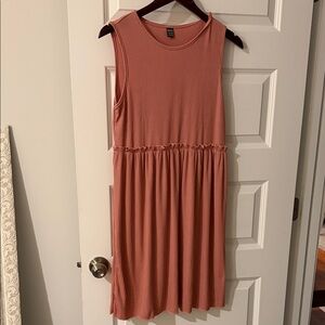 Sleeveless Blush Pink Aline Ribbed Dress Ruffle waist detail